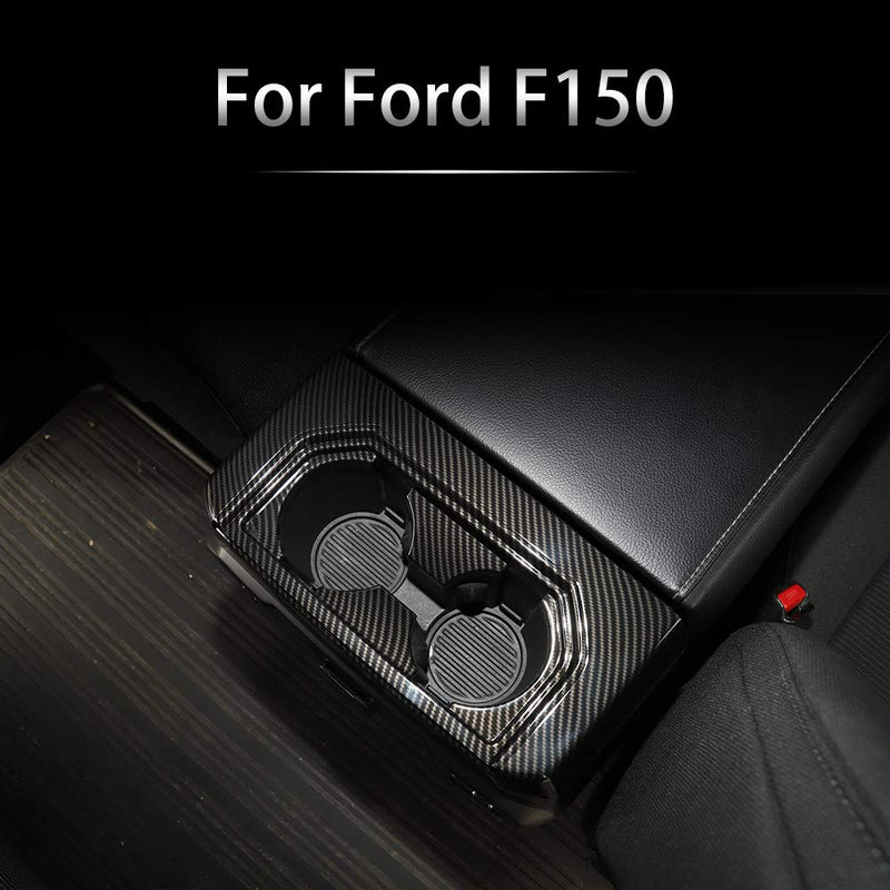  [AUSTRALIA] - Car Interior Armrest Box Rear Cup Holder Decoration Ring Cover Trim for Ford F150 2016 2017 (Carbon Fiber) Carbon Fiber