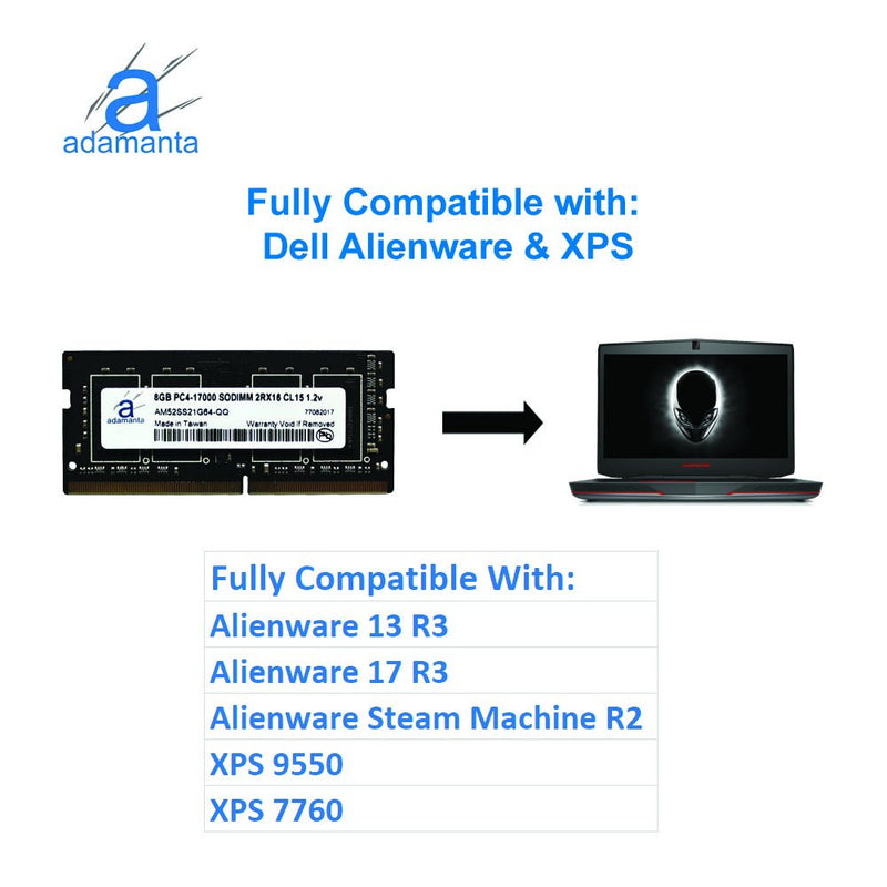 [AUSTRALIA] - Adamanta 8GB (1x8GB) Laptop Memory Upgrade for Dell Alienware, Inspiron, Latitude, Optiplex, Precision, Vostro & XPS DDR4 2133Mhz PC4-17000 SODIMM 1Rx8 CL15 1.2v DRAM RAM