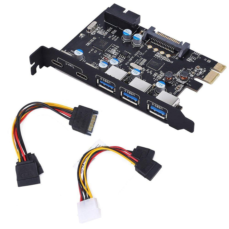  [AUSTRALIA] - YEELIYA PCI-E to Type C (2),Type A (3) USB 3.0 5-Port PCI Express Expansion Card +Expanding 2 USB 3.0 Ports with Internal 19-Pin Connector for Window 7/8/10/XP/Vista