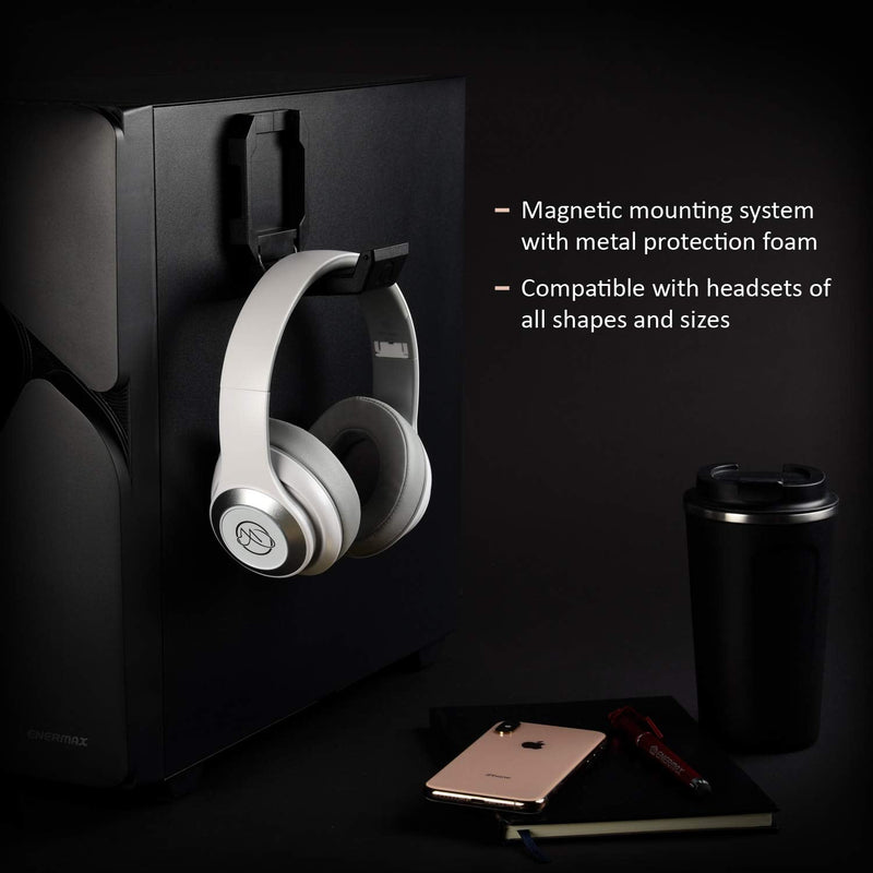  [AUSTRALIA] - Enermax Magnetic Mounting Headset Holder with Metal Protection Foam, Provides up to 1 kg/2.2 lbs, Compatible with Computer/Gaming Headsets, Headphone of all Shapes and Sizes, EHB001 Black