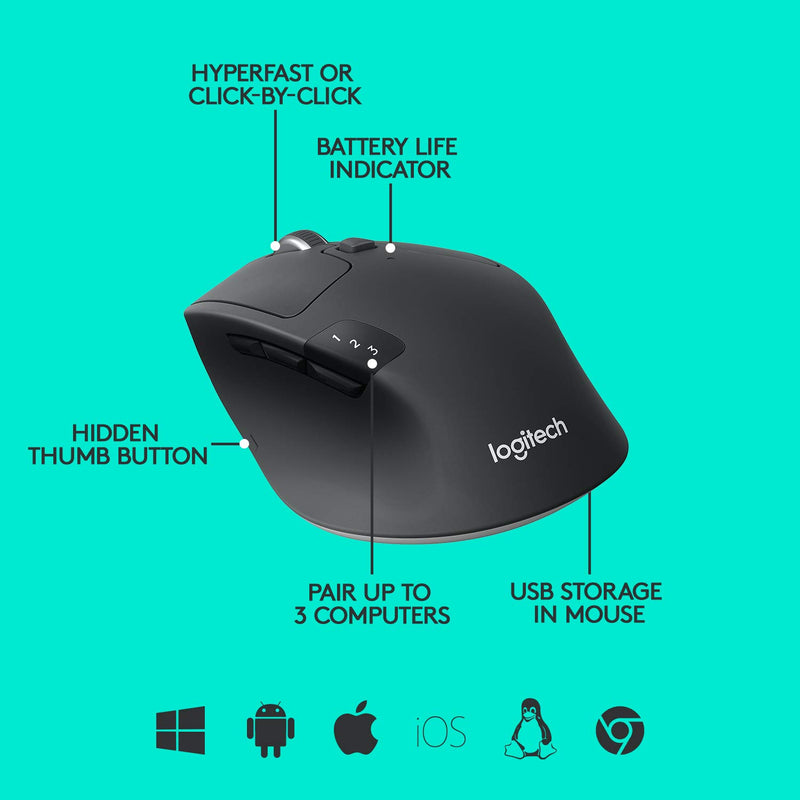  [AUSTRALIA] - Logitech M720 Wireless Triathlon Mouse with Bluetooth for PC with Hyper-Fast Scrolling and USB Unifying Receiver for Computer and Laptop - Black M720 Triathalon Multi-Device Wireless Mouse