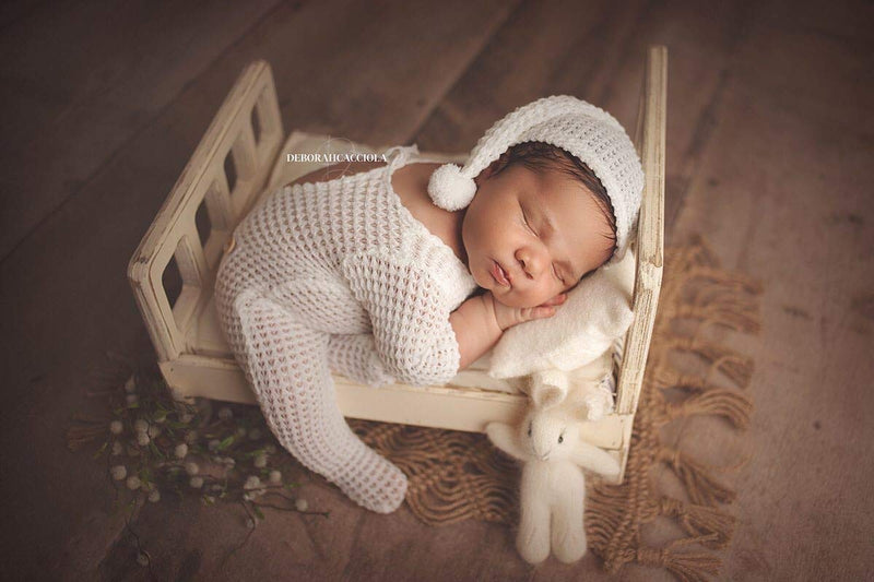  [AUSTRALIA] - Newborn Photography Props Set Hat Bebe Reborn Accesorios Picture Outfits Baby Photo Studio Shoot Clothes Boy Costume Hat White