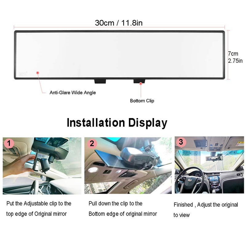  [AUSTRALIA] - Car Rearview Mirrors,Yoolight Car Universal 12'' Interior Clip On Panoramic Rear View Mirror Wide Angle Rear View Mirror (12"L x 2.8" H) 12"L x 2.8" H