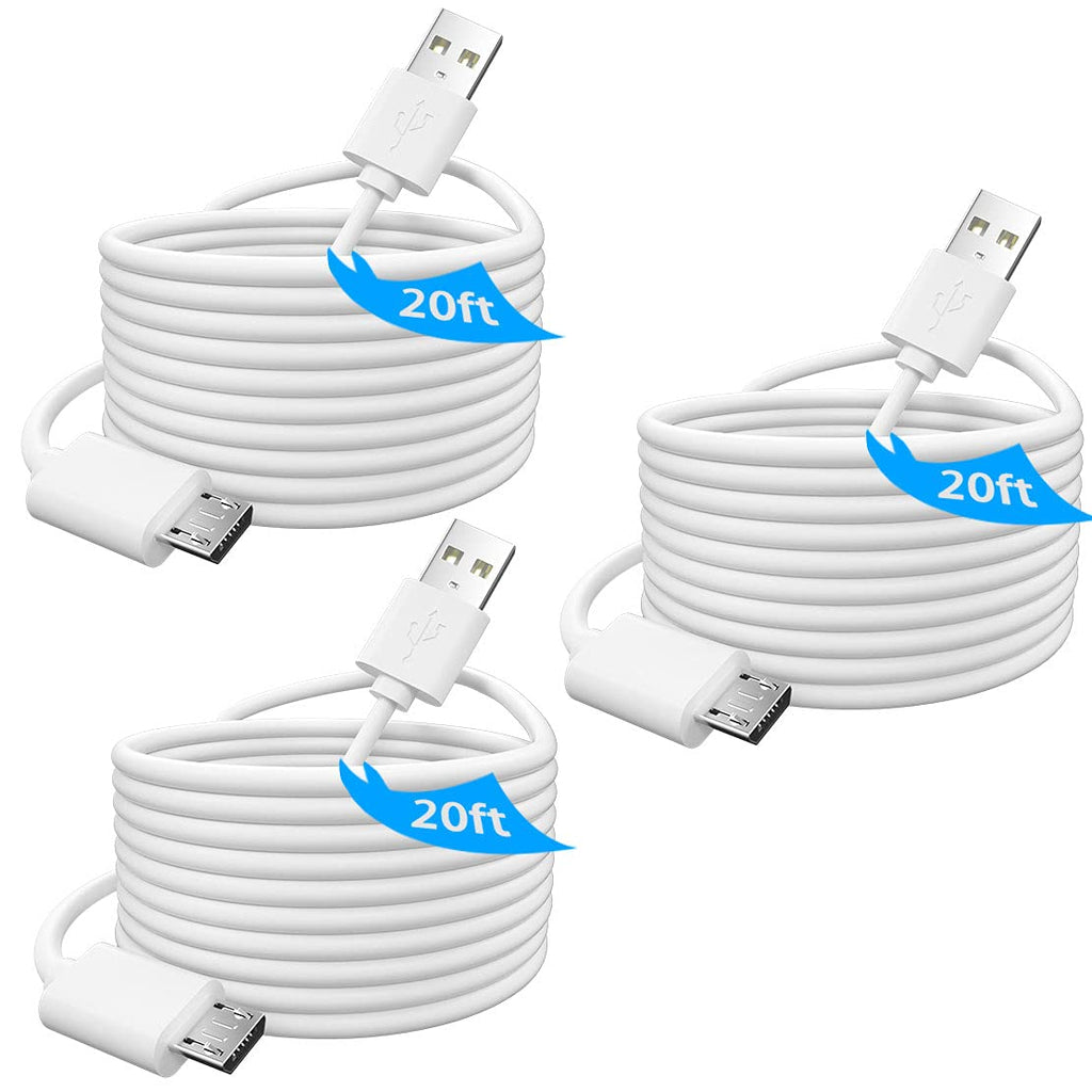  [AUSTRALIA] - 20FT 3 Pack Power Extension Cable for Wyze Cam Pan/WyzeCam/Kasa Cam/YI Dome Home/Furbo Dog/Nest Cam/Arlo Q/Blink/Cloud Camera,KasaCam NestCam Indoor,Netvue,SCOVEE Micro USB Charging Charger Cord