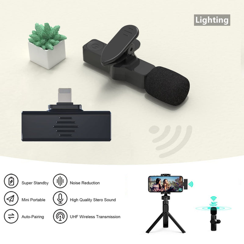  [AUSTRALIA] - Wireless Lavalier Microphone for iphone Plug-Play Mic Video Recording Noise Reduction Tiktok YouTube Facebook Live Stream Vlog (Lighting port) Lighting port