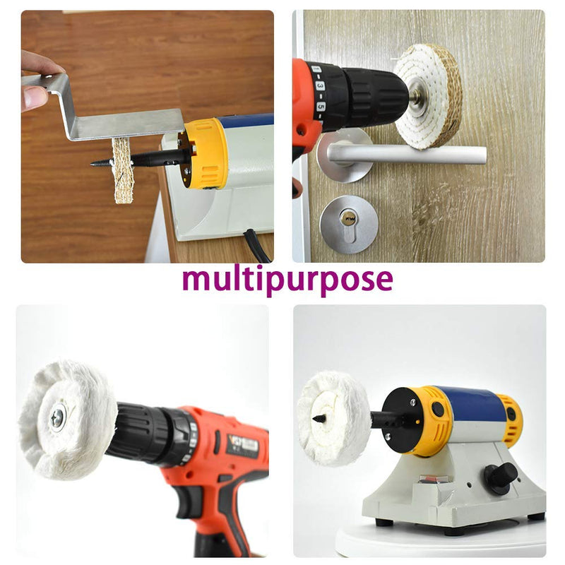  [AUSTRALIA] - SCOTTCHEN 3 Inch Ultra fine Cotton 1 Treated Yellow Cotton 1 Fine Cotton 1 Buffing Polishing Wheel 2/5 inch Arbor Hole for Mini Bench Grinder with one 1/4" Shank for Drill 3pcs