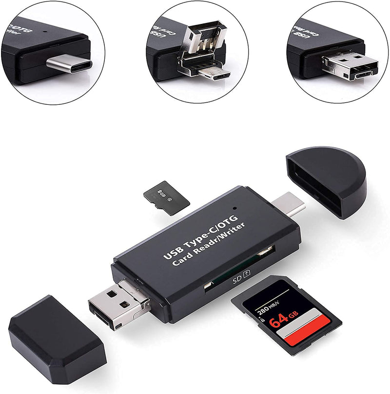 COCOCKA Type C/Micro USB SD Card Reader, Memory Card Reader for Micro SD, Micro SDHC Card, Micro SDXC, SDXC, SDHC, SD, MMC, RS- MMC, TF and UHS-I Cards (Black) - LeoForward Australia