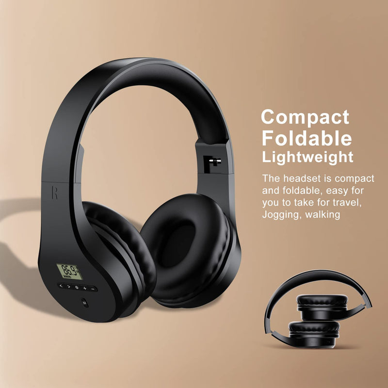  [AUSTRALIA] - Portable Rechargeable FM Radio Headphones Bluetooth Earmuffs, Transistor Radios with Best Reception, Wireless Radio Headset Built-in Mic,TF Card. Walkman Radio for Mowing,Jogging, Working