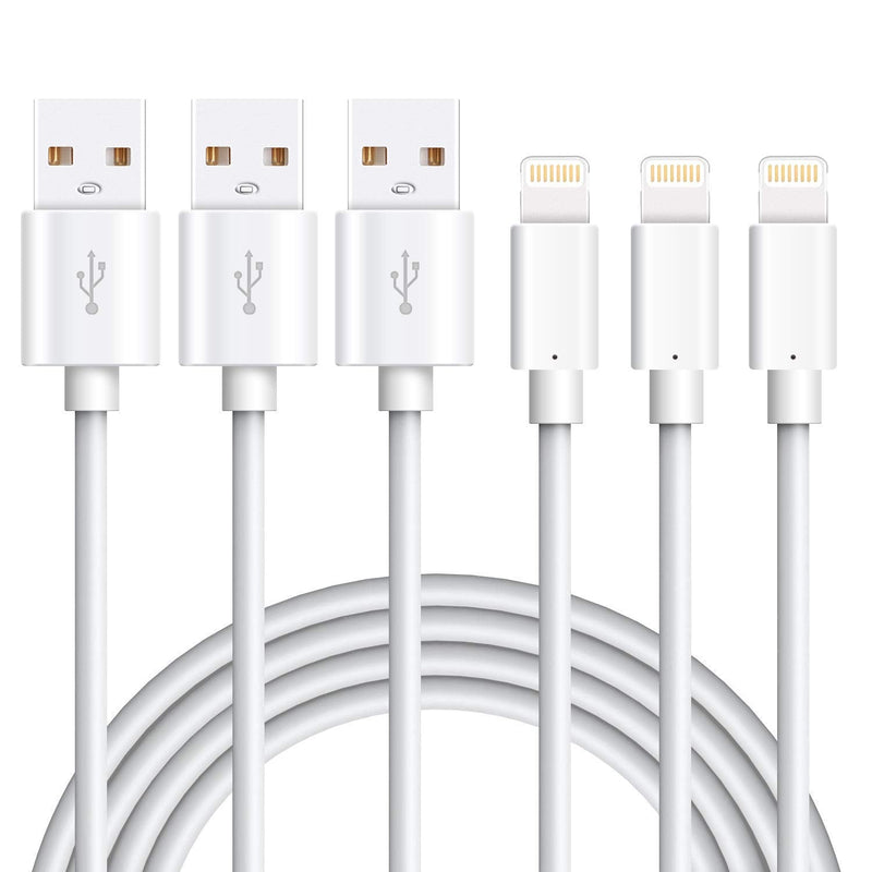  [AUSTRALIA] - Marchpower Charger Cable Charging Cables USB Charger Cord 3PACK 3FT Compatible with iPhone 12 11 Pro Max SE(2020) Xs XR X 8 7 7 Plus 6s 6s 6 6 Plus 5 5S 5C SE iPad iPod (White) 3ft