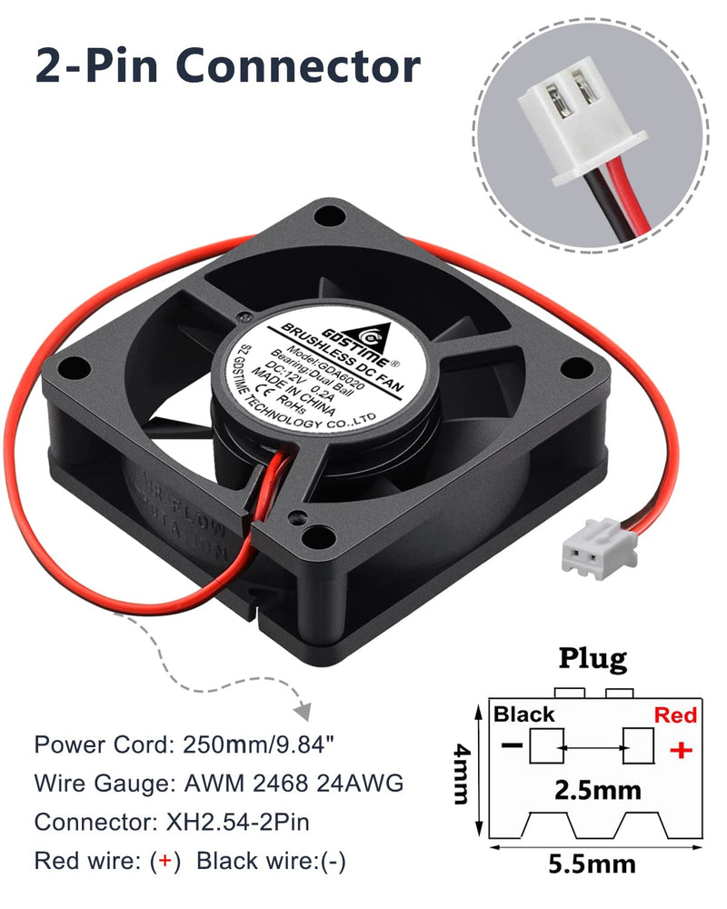  [AUSTRALIA] - GDSTIME Dual Ball Bearing 60mm x 60mm x 20mm 12v Brushless DC Cooling Fan