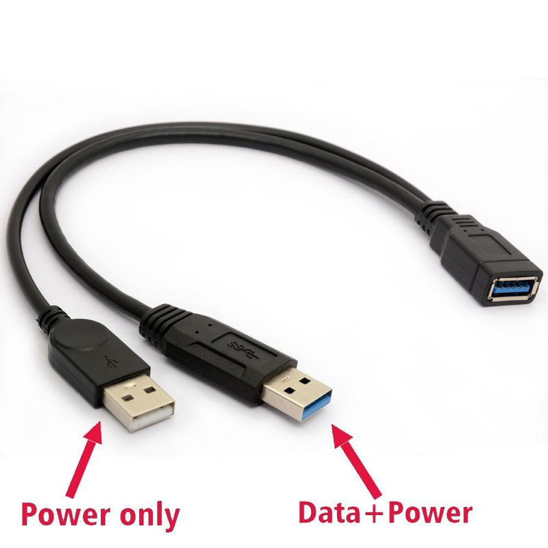 USB 3.0 Cable Dual Power Charge Cables Y Adapter Type A Lead Male to Female Extension Code 30cm (5Gbps Data Transfer and Charging) - LeoForward Australia