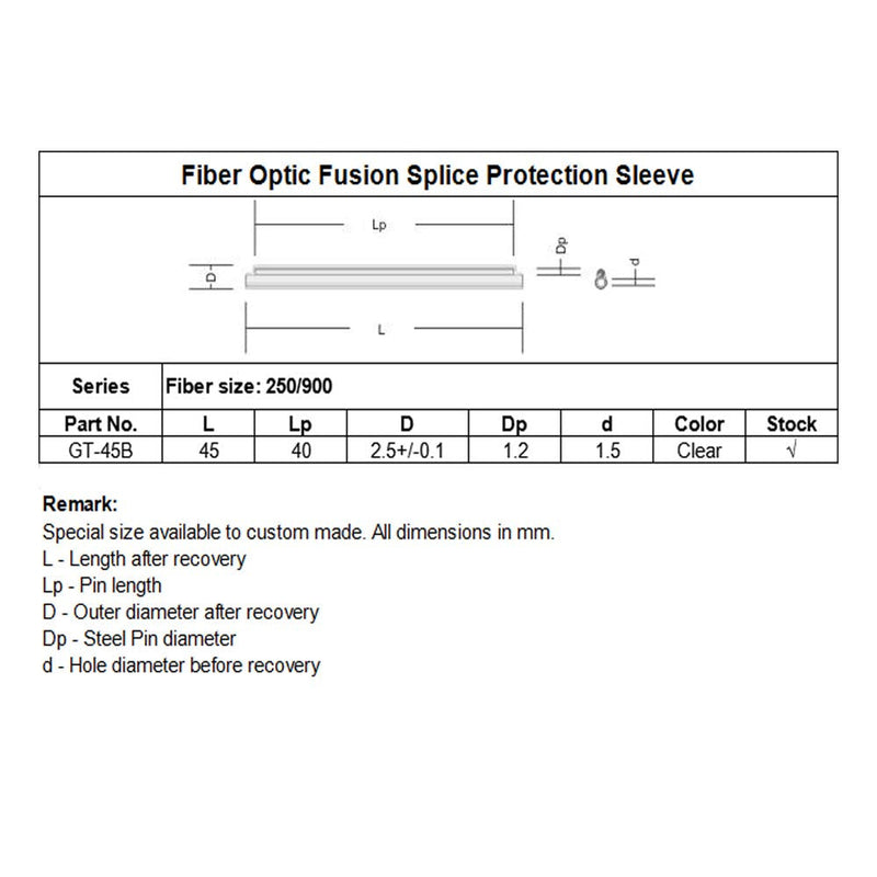  [AUSTRALIA] - Primeda-telecom Fiber Optic Fusion Splice Protection Sleeve 1000PCS,Clear (Recovered Dia.2.5mm,45mm) OD2.5mm,45mm