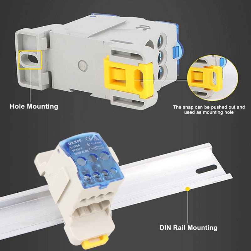  [AUSTRALIA] - Power Junction Box DIN Rail Electrical Terminal Block Connector Distribution Box AC DC1000V (80A) 80A