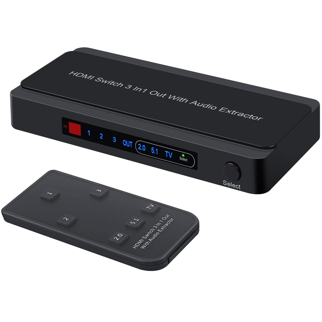  [AUSTRALIA] - LiNKFOR 4K@60hz HDMI Switch 3 in 1 Out 3 Ports HDMI Switch HDMI Audio Extractor with IR Remote Support HDMI to Toslink SPDIF Coaxial RCA Audio Out HDMI 2.0b HDCP 2.2 3D for fire Stick PS3 PS4