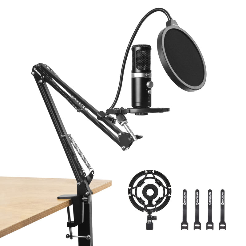  [AUSTRALIA] - Microphone with Support, Moman EM1 Microphone USB PC with Mic Stand Support