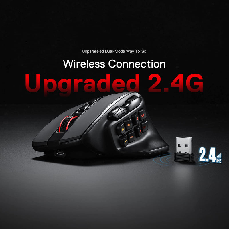  [AUSTRALIA] - Redragon M811 PRO Wireless MMO Gaming Mouse, 15 Programmable Buttons RGB Gamer Mouse w/Ergonomic Natural Grip Build, 10 Side Macro Keys, Software Supports DIY Keybinds & Backlit M811 Wireless Black