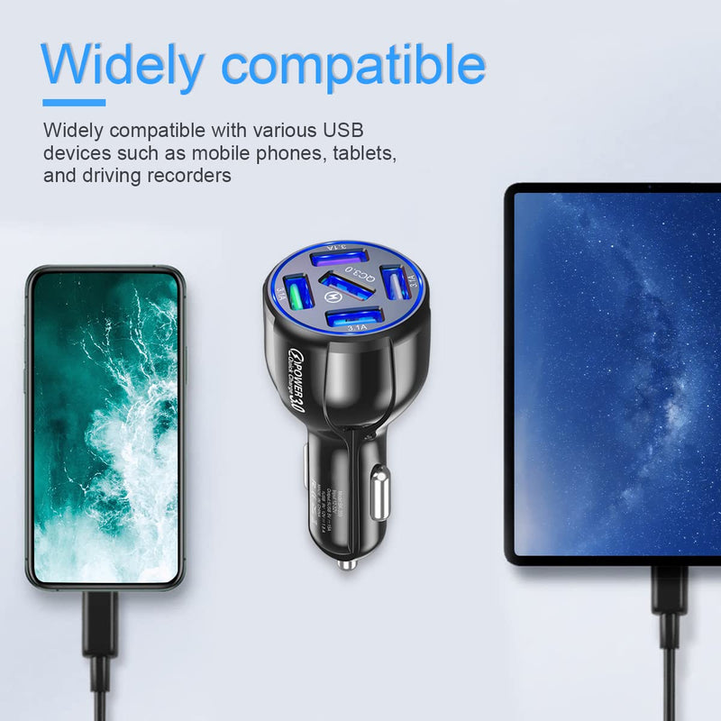  [AUSTRALIA] - USB Charger for Car, QC 3.0 Fast Car Charger Adapter with 5 Ports, Compatible with iPhone 13/Pro/Pro Max, 12, 11, iPad, Camera, Samsung, Cigarette Lighter Car Adapter for Most Cars （Blue/1PCS） Blue/1PCS