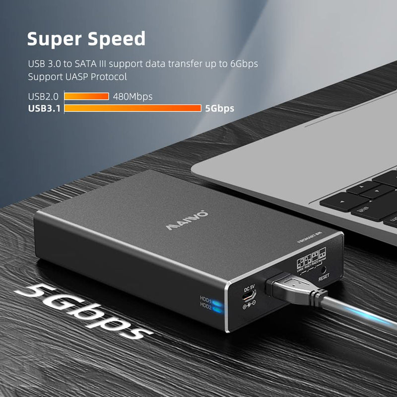  [AUSTRALIA] - MAIWO 2 Bay 2.5 inch USB 3.0 SATA Hard Drive HDD SSD Raid Aluminum Enclosure Support RAID 0/1 RAID Mode RAID Storage Case Up to 12TB
