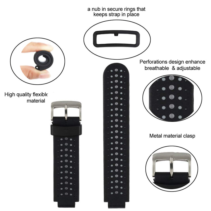  [AUSTRALIA] - Replacement for Garmin Forerunner 235 / Garmin Approach S20 S5 S6 Watch Band Accessory, Adjustable Silicone Solid&Pattern Strap Wristband for Forerunner 220/230/620/630/735XT/235Lite Black/White