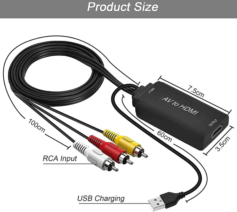  [AUSTRALIA] - AMANKA RCA to HDMI, 1080P RCA Composite CVBS AV to HDMI Video Audio Converter Adapter with USB Charge Cable Compatible with PC Laptop Xbox PS4 PS3 TV STB VHS VCR Camera DVD