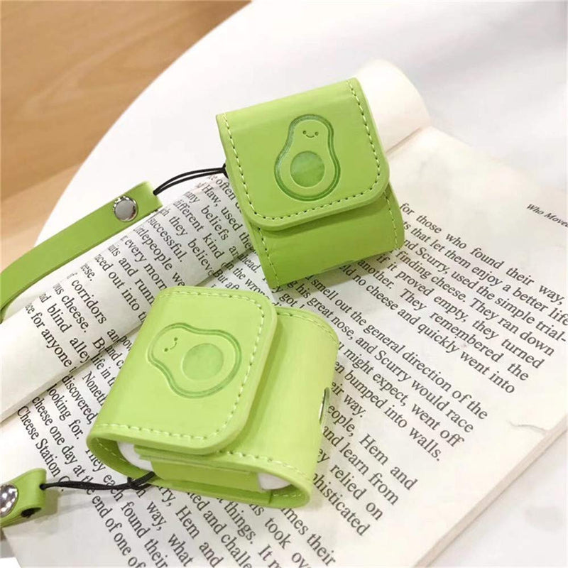  [AUSTRALIA] - Airpod Case Cover Airpods Protective Charging Leather Cover with Strap Cute Headphone Cases Accessories Compatible with Apple AirPods 2 and 1 (Light Green(Avocado)) Light Green(Avocado)