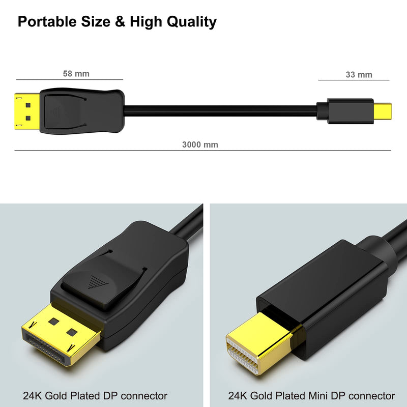  [AUSTRALIA] - Mini DisplayPort to DisplayPort Cable, BENFEI Mini DP(Thunderbolt Compatible) to DP 10 Feet Cable (Male to Male) Gold-Plated Cord, Supports Supports 4K@60Hz, 2K@144Hz 1