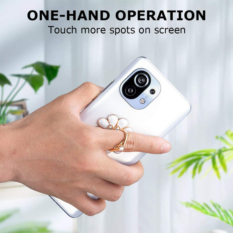  [AUSTRALIA] - Finger Ring Stand,2 Pack Luxury Glitter Diamond Magnetic Universal Metal Smartphone Finger Ring Grip Holder Kickstand for iPhone/iPad/Samsung/HTC/Nokia/Cellphones/Tablet, Flower, White+Pink