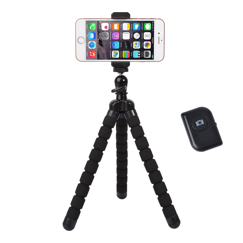  [AUSTRALIA] - Bestshoot Phone Tripod, Flexible Tripod with Remote and Universal Phone Holder Clip, Mini Cell Phone Tripod Stand Compatible with iPhone, Samsung, Go Pro, Small Digital Camera, Webcam, (12inch) Black