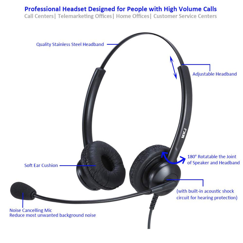  [AUSTRALIA] - MKJ Telephone Headset with Microphone Noise Cancelling Wired 2.5mm Call Center Headset for Office Phone Panasonic KX-TGF380M KX-TG6534 KX-TG9541 KG-TGEA20 Cisco 303 508G 525 Uniden AT&T Vtech
