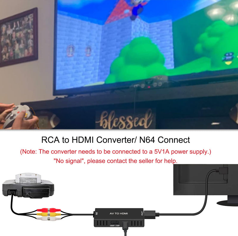  [AUSTRALIA] - RuiPuo RCA to HDMI Converter AV to HDMI Converter Composite to HDMI Adapter Support 1080P/ 720P Compatible with N64, PS one, PS2, PS3, STB, Xbox, VHS, VCR, Blue-Ray DVD Players TV and Projector…