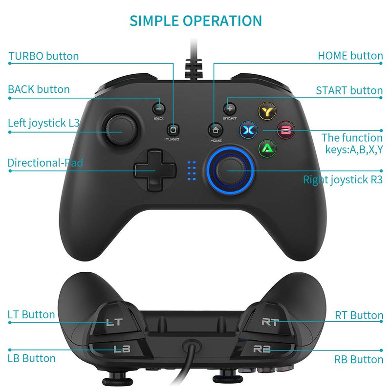  [AUSTRALIA] - Wired Gaming Controller, Joystick Gamepad with Dual-Vibration PC Game Controller Compatible with PS3, Switch, Windows 10/8/7 PC, Laptop, TV Box, Android Mobile Phones, 6.5 ft USB Cable