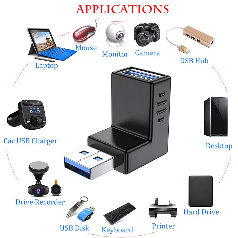  [AUSTRALIA] - Warmstor 4-Pack USB 3.0 Male to Female Adapter 90 Degree Up Angle and Down Angle USB Cable Extender Connector - Upgraded Version Max 2A Charging Speed