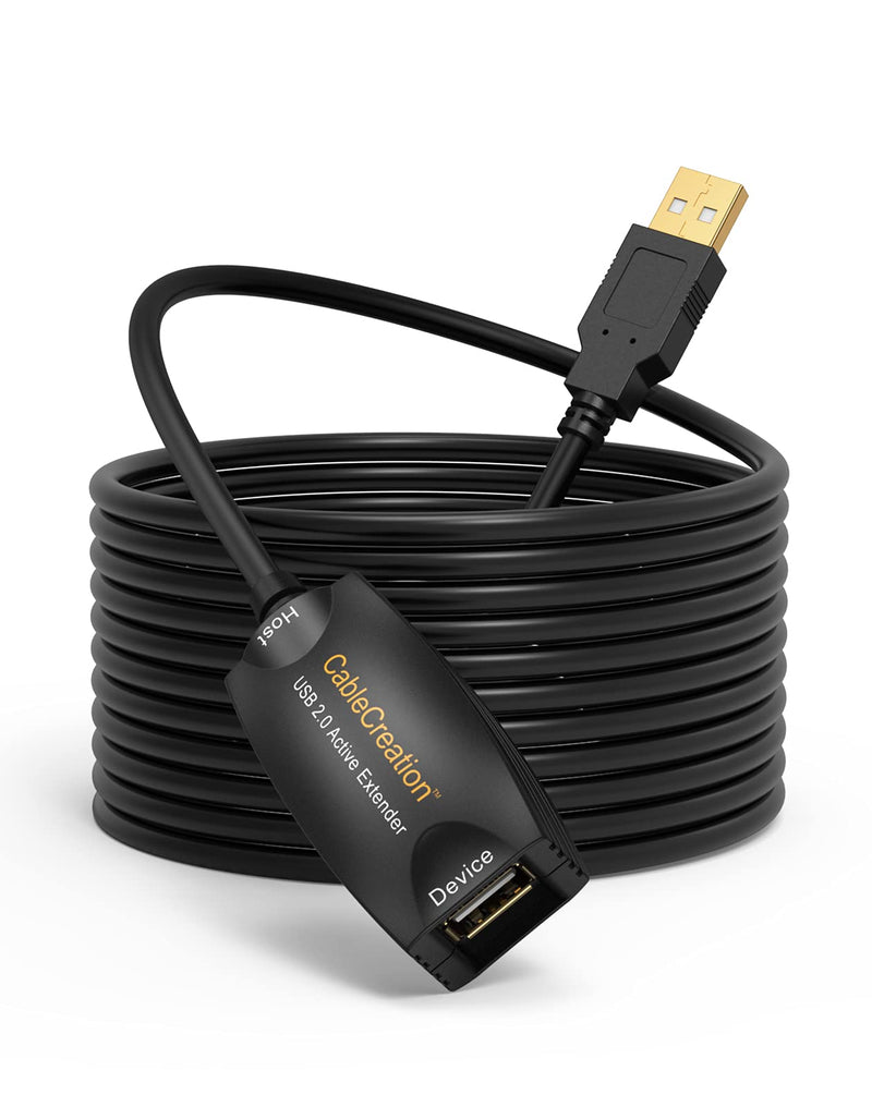  [AUSTRALIA] - CableCreation Active USB 2.0 Extension Cord (16.4 FT), USB A Male to A Female Repeater Cable, Compatible with Oculus Rift, Printer, Scanner, Keyboard, Game Console, Security Camera, Black, 5 Meters USB 2.0-1Pack