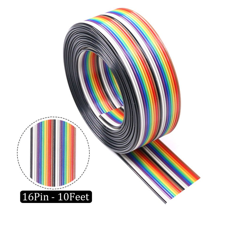  [AUSTRALIA] - Glarks 10ft / 3m 10/14/16/20 Wire Rainbow Color Flat Ribbon IDC Wire Cable Kit for 2.54mm Connectors