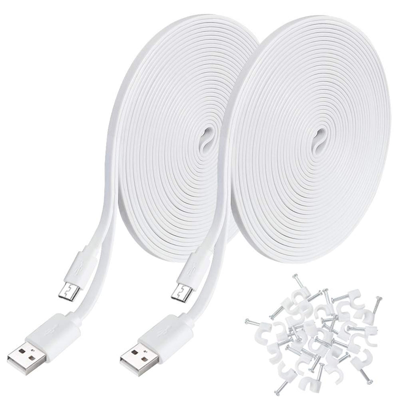  [AUSTRALIA] - SIOCEN 2 Pack 20FT USB Power Extension Cable for Yi Camera,Wyze Cam,Oculus Go,Echo Dot Kid Edition,Nest Cam,Netvue,Blink,Furbo Dog,Kasa Cam,YI Dome Home Security Camera Flat Micro USB Charging Cord