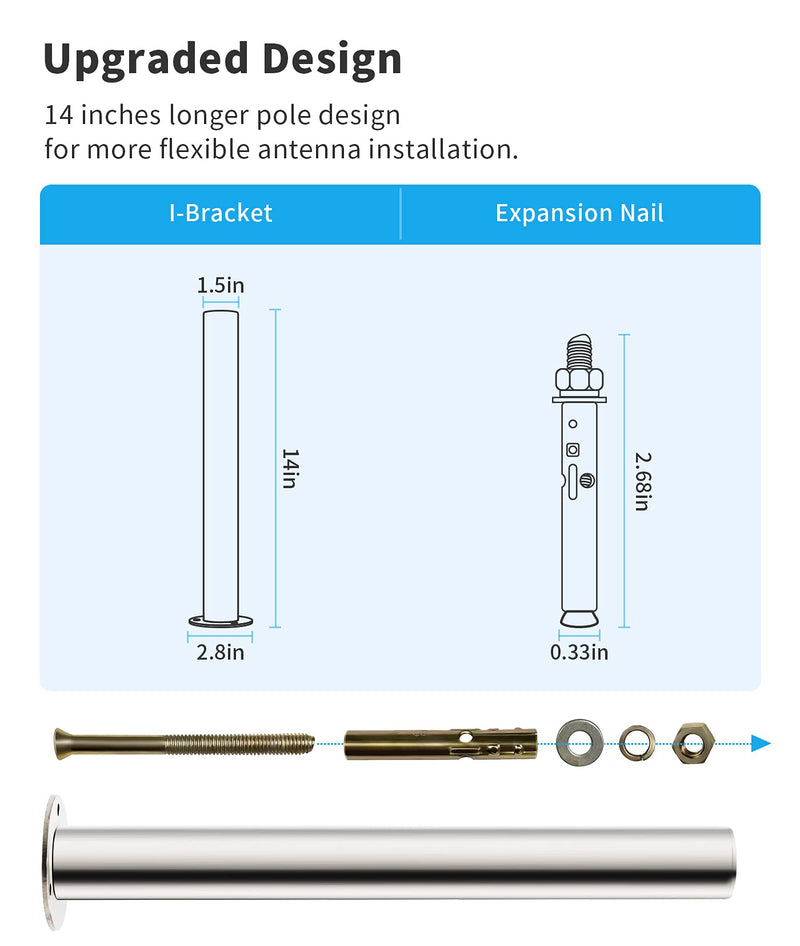 Pole Mount for Outside Antenna - Upgraded 14" Length Universal Outdoor Home Antenna Mast Bracket for Cell Phone Signal Booster - LeoForward Australia