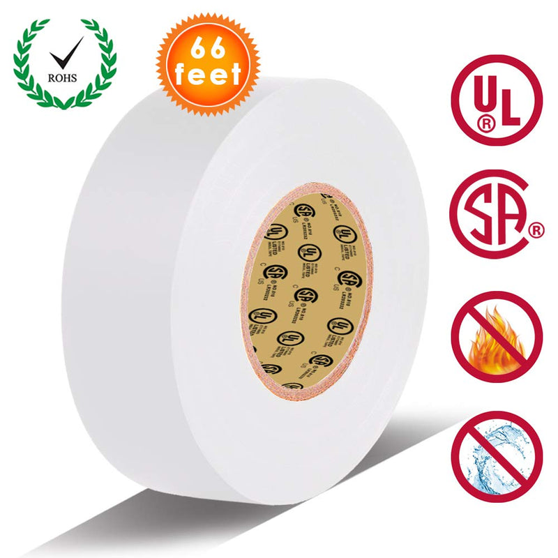  [AUSTRALIA] - White Electrical Tape by LYLTECH, 66 feet x 3/4 inch x 7 mils-600V,Pass UL/CSA Certification. Waterproof,Flame Retardant,Strong Adhesive, 14℉ to 176℉(White) White