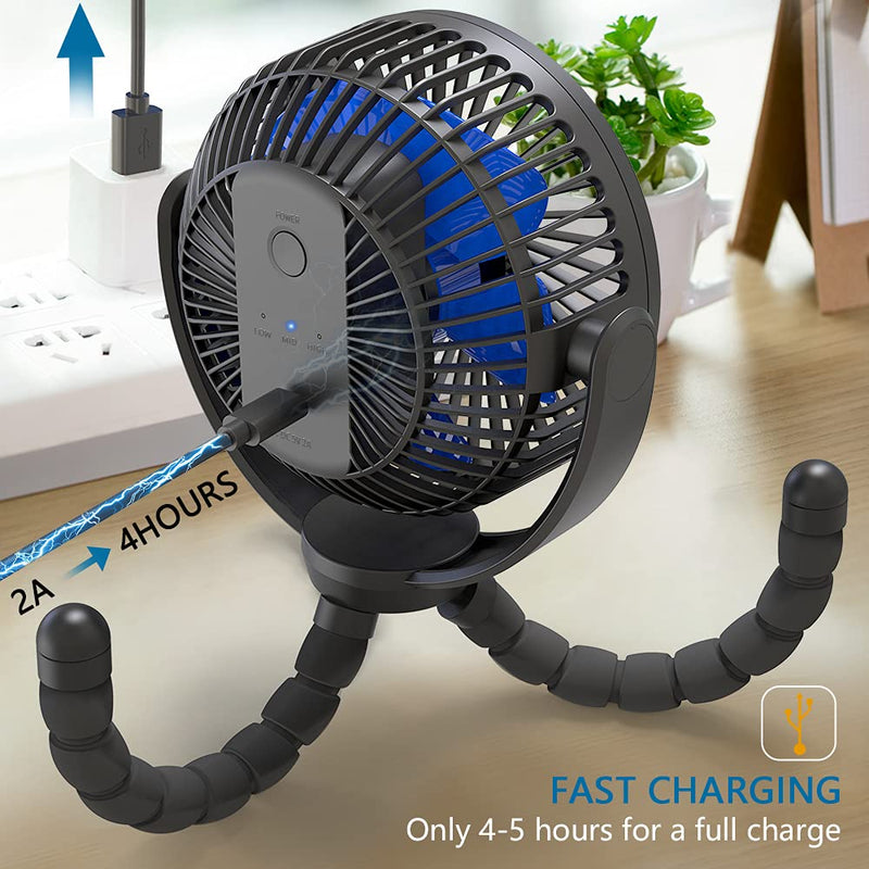 5000mAh Rechargeable Battery Powered Clip Fan with Flexible Tripod, Ultra Quiet, 3 Speed, 360° Rotatable, Portable Handheld USB Clip on Fan for Travel Office Room Outdoor Stroller Bike Car Seat Blue - LeoForward Australia