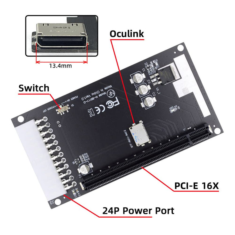  [AUSTRALIA] - Cablecc 4X Oculink SFF-8612 SFF-8611 to PCIE PCI-Express 16x Adapter with ATX 24pin Power Port for Mainboard Graphics Card SFF-8612 4X to PCI-E 16X with power