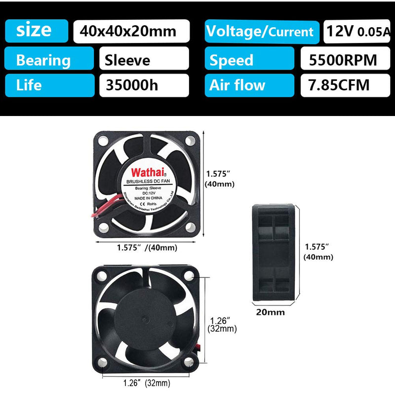  [AUSTRALIA] - Wathai 40x40x20mm 40mm 12V 2Pin DC Burshless Cooling Fan 12V Sleeve