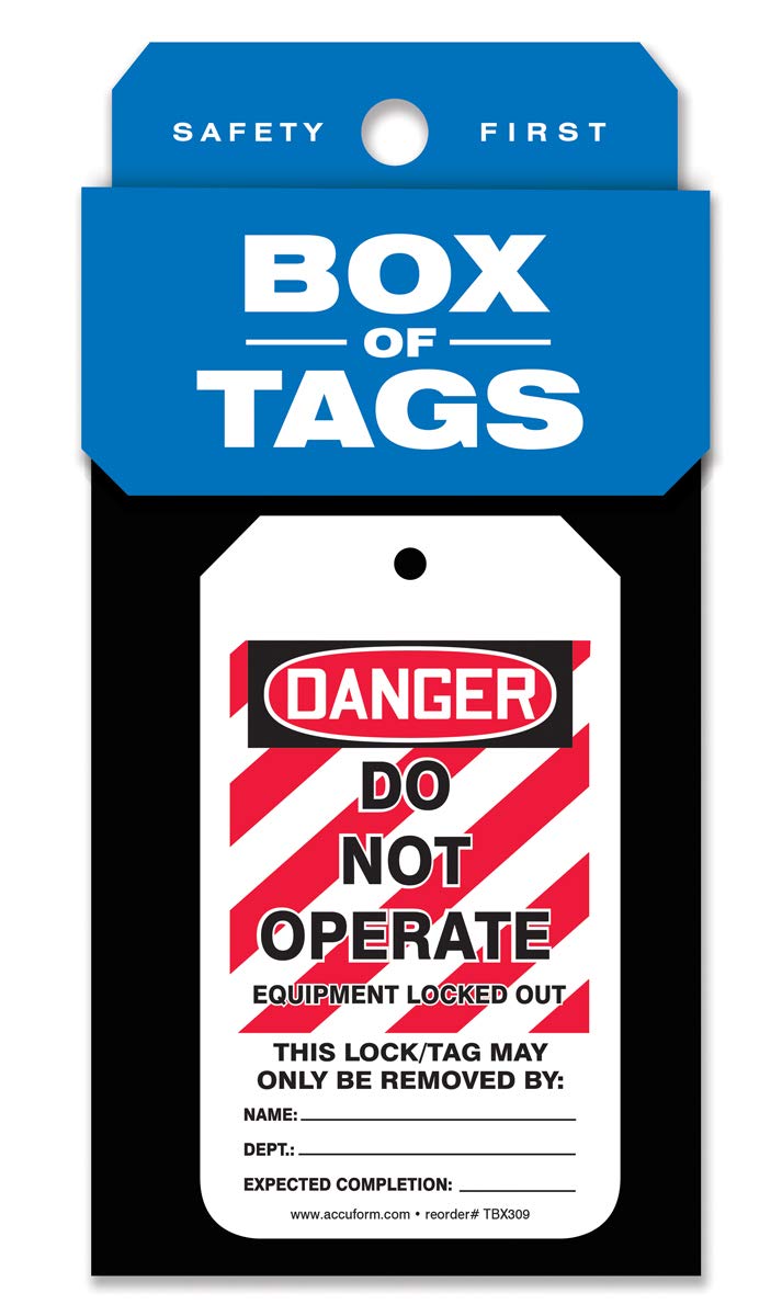  [AUSTRALIA] - Accuform Lockout Tags, Box of 200 Tags, Do Not Operate - Equipment Locked Out, US Made OSHA Compliant Tags, Tear & Water Resistant PF-Cardstock, 5.75"x 3.25", TBX309