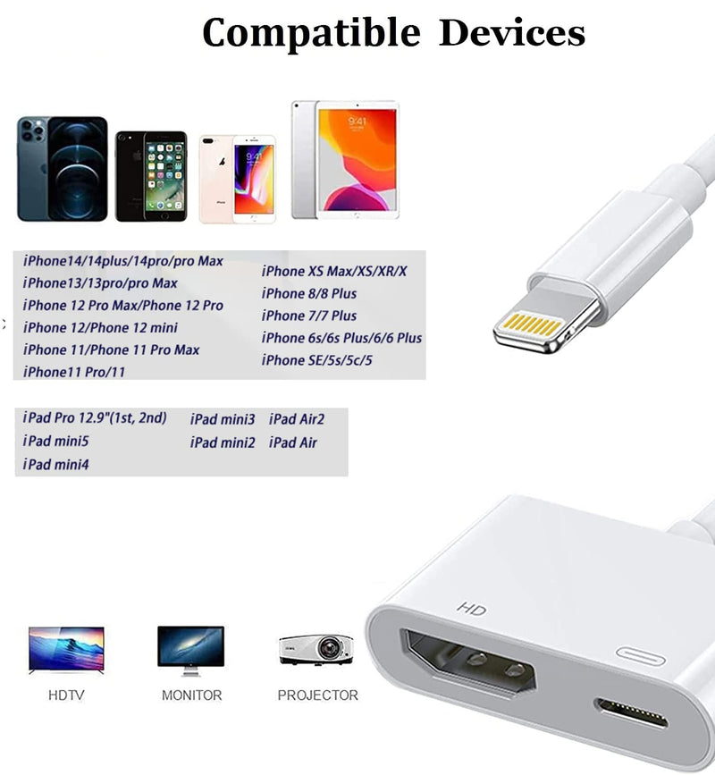  [AUSTRALIA] - Naiyal Lightning to HDMI Adapter [Apple MFi Certified], Digital AV Converter with Charging Port, 1080P Sync Screen Video Dongle for iPhone, iPad to TV/Projector/Monitor White