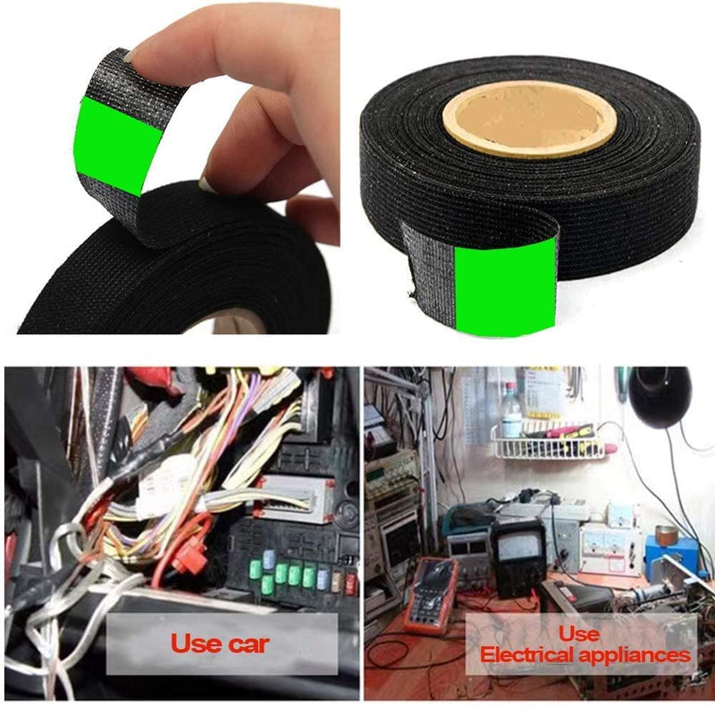  [AUSTRALIA] - Seigun,8 Rolls Wire Loom Harness Tape, High Adhesive Force Wiring Harness,Black Adhesive Fabric Tape, Automobile Electrical Wire harnessing Noise Dampening Heat Proof （15 mm X 15m