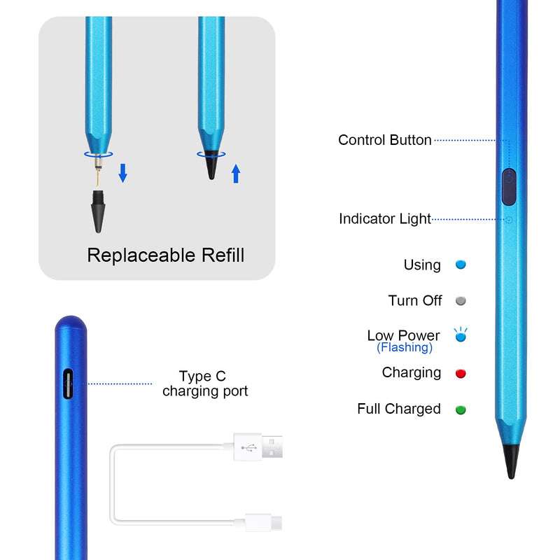  [AUSTRALIA] - Stylus Pencil for iPad 9th Generation, Active Pen with Palm Rejection Compatible with (2018-2021) Apple iPad 9th 8th 7th 6th Gen/iPad Pro 11 & 12.9 inches/iPad Air 4th 3rd Gen/iPad Mini 5th 6th Gen Blue
