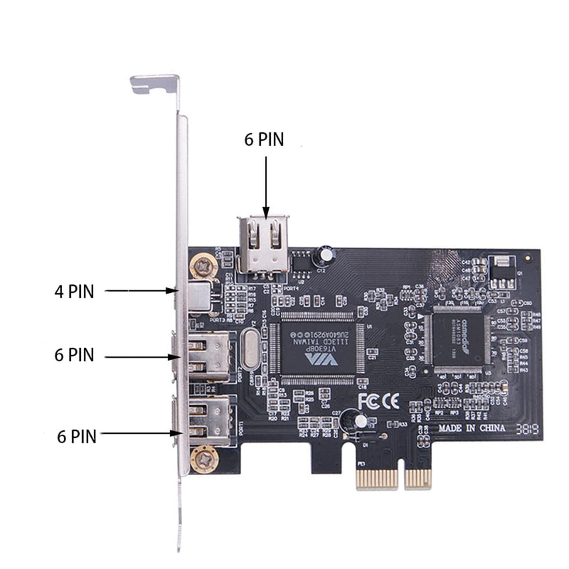  [AUSTRALIA] - PCIe Firewire 400 Card,IEEE 1394a PCI Express 4 Ports PCIe Card (3 X 6 Pin and 1 X 4 Pin),Firewire 400 Adapter for Windows 7/8/10/11/Mac Os/Xp/2000/2003/ Vista/Dos,Linux(PCIE-IEEE 1394A)