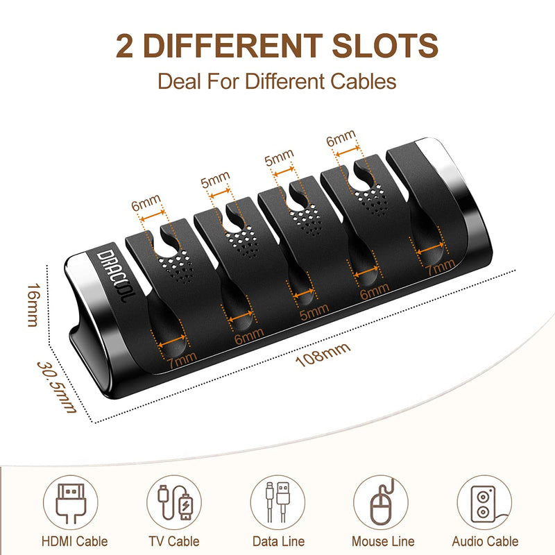  [AUSTRALIA] - Dracool Cable Clips Cable Management Cable Organizer Cable Holder Cord Organizer Self Adhesive Sticky for Desk Desktop Car Office Home USB Cable Power Wire Mouse Cable 9 Slots - Black