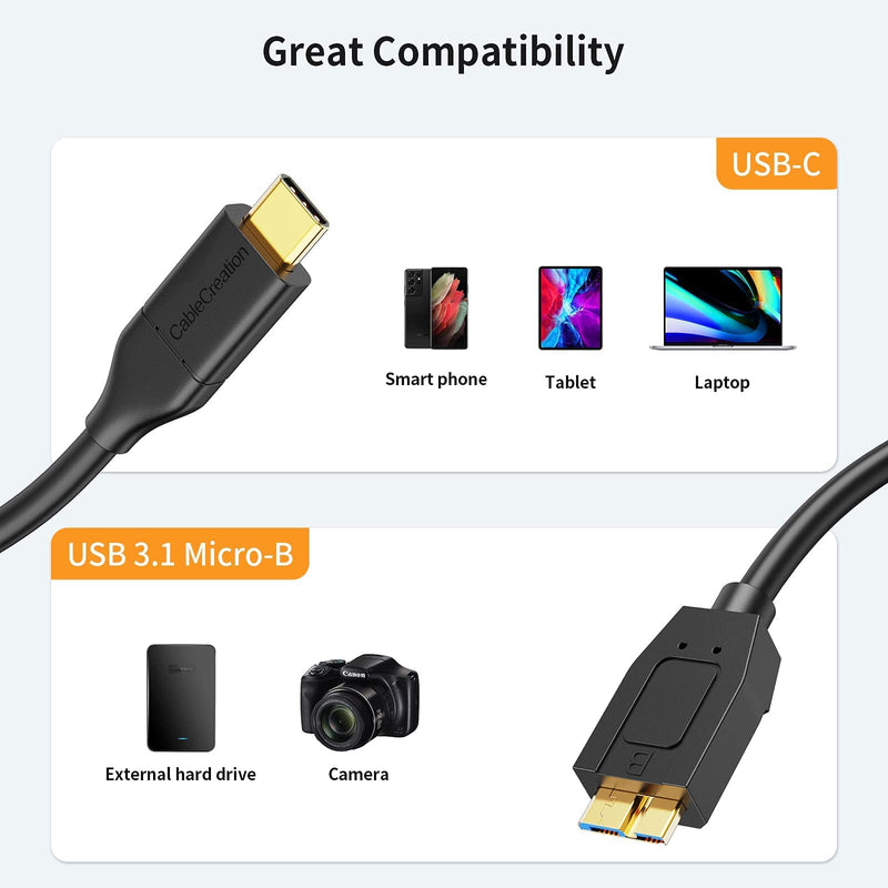  [AUSTRALIA] - [3-Pack] CableCreation Short USB C Hard Drive Cable 1FT, USB 3.1 C to Micro B Cable 10Gbps USB C to Hard Drive Cable Compatible with MacBook Pro Air Galaxy S5 My Passport Elements etc, 0.3m Black