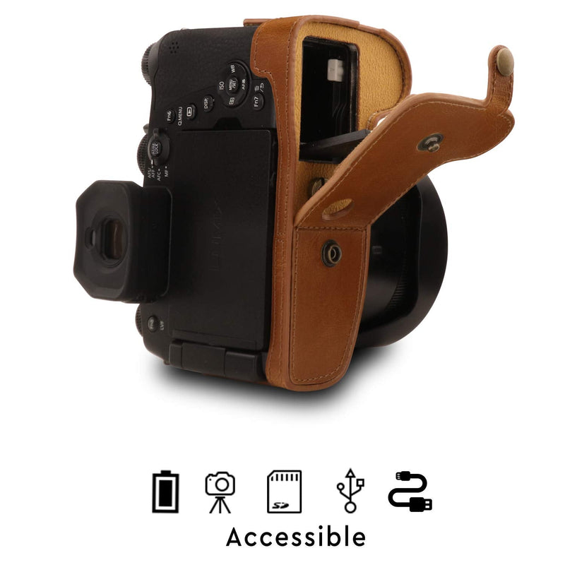  [AUSTRALIA] - MegaGear Ever Ready Leather Camera Case Compatible with Leica V-Lux 5, Panasonic Lumix DC-FZ1000 II Light Brown