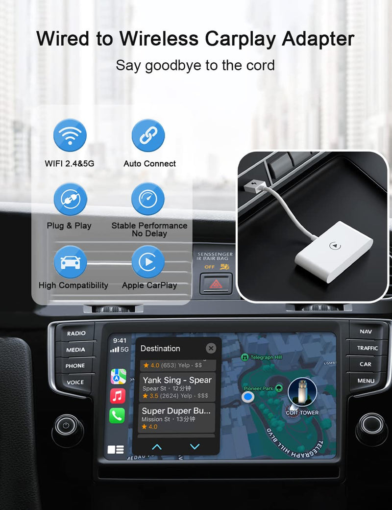  [AUSTRALIA] - Wireless CarPlay Adapter for iPhone, 2022 Upgrade Apple CarPlay Dongle for Car's Original Wired CarPlay, Convert Factory Wired to Wireless CarPlay, for Cars from 2015 & iPhone iOS 10+