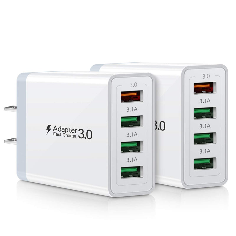  [AUSTRALIA] - USB C Wall Charger Fast Charge 3.0 Boxeroo 4-Port 2Pack USB Plug Block Phone Charging Adapter Compatible for Galaxy S10+ S9+ Note 10+ Note 9+ Note 8, G6 V30, HTC 10, iPhone 11 Pro Max XS Max XR White